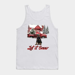 Dobermann Pinscher Let It Snow Tree Farm Red Truck Christmas Tank Top